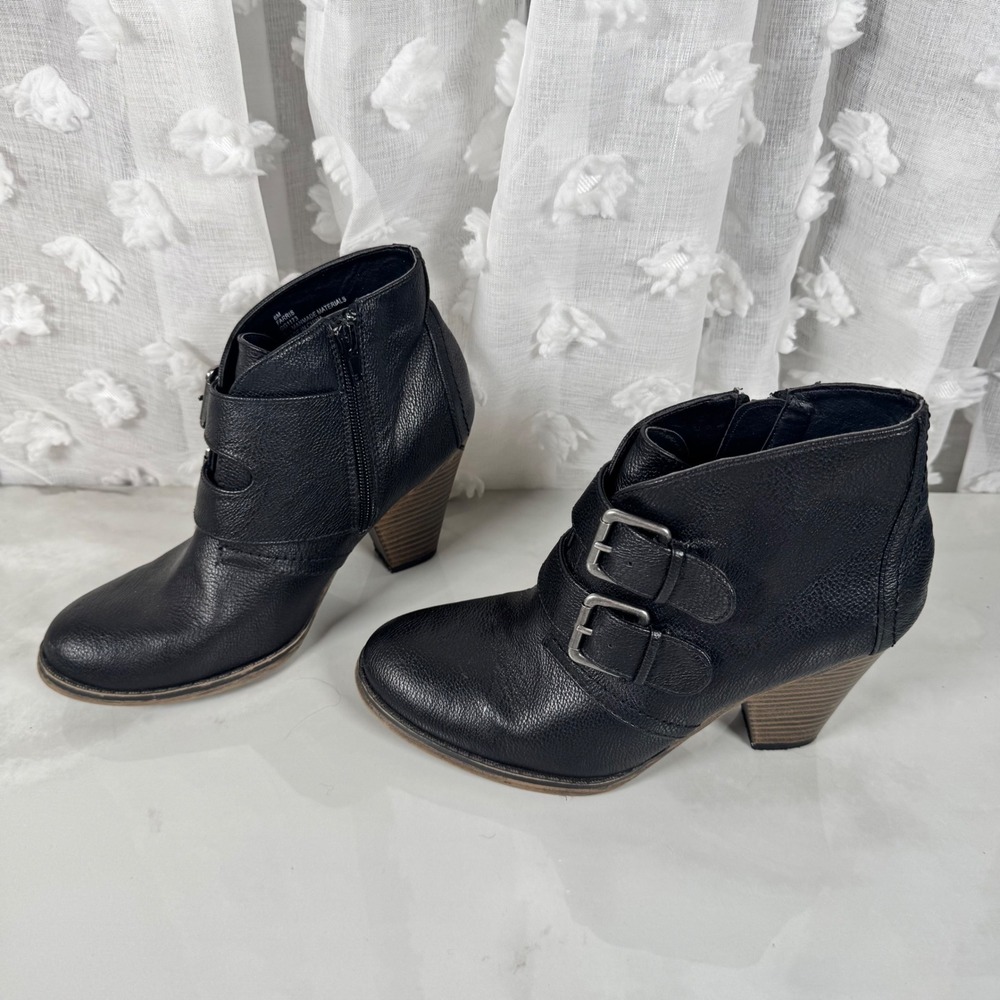 MIA Black Farris Booties Stacked Heel Buckles Zip Pirate Whimsigoth Witchy 6M